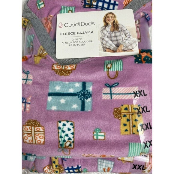 Cuddl Duds Fleece Pajama Set Size 2XL Purple Christmas Gifts Holiday V-Neck - Picture 4 of 6